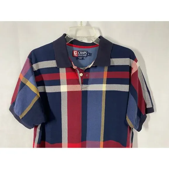 Chaps Ralph Lauren Vintage 1990s Plaid Polo Shirt Medium - Picture 2 of 8